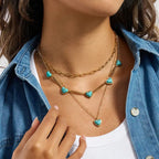Waterproof Turquoise Heart Gold Necklace - 18K Gold - 7th of April