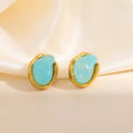 Waterproof Aqua Stone Stud Earrings in 18K gold plated titanium steel