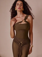 Island Muse One Piece Skirt Set - One Shoulder Swimsuit