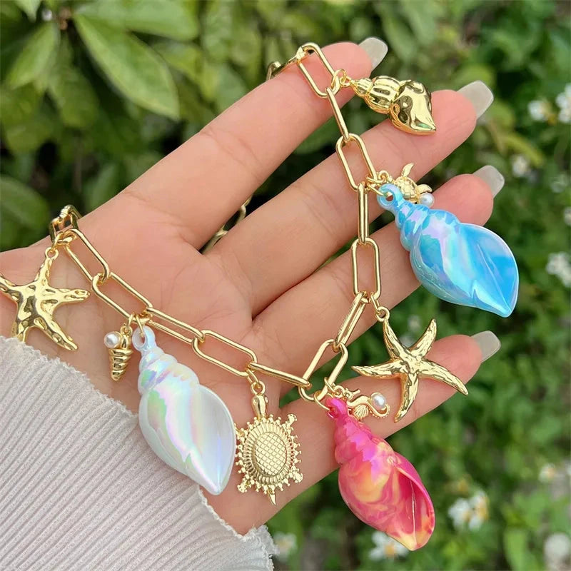 Waterproof Gold Conch Shell Pendant Necklace - 18K Gold
