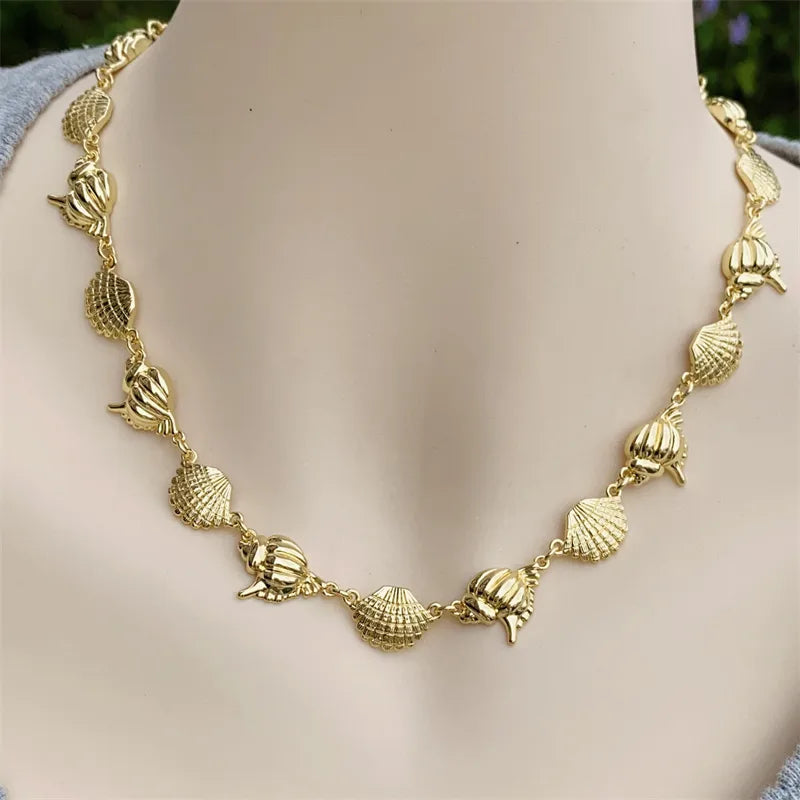 Waterproof Gold Seashell Charm Necklace in 18K gold plated stainless steel|7th of April