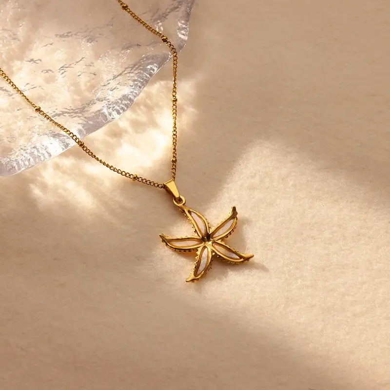 Waterproof Gold Starfish Pendant Necklace in 18K gold plated stainless steel | 7th of April