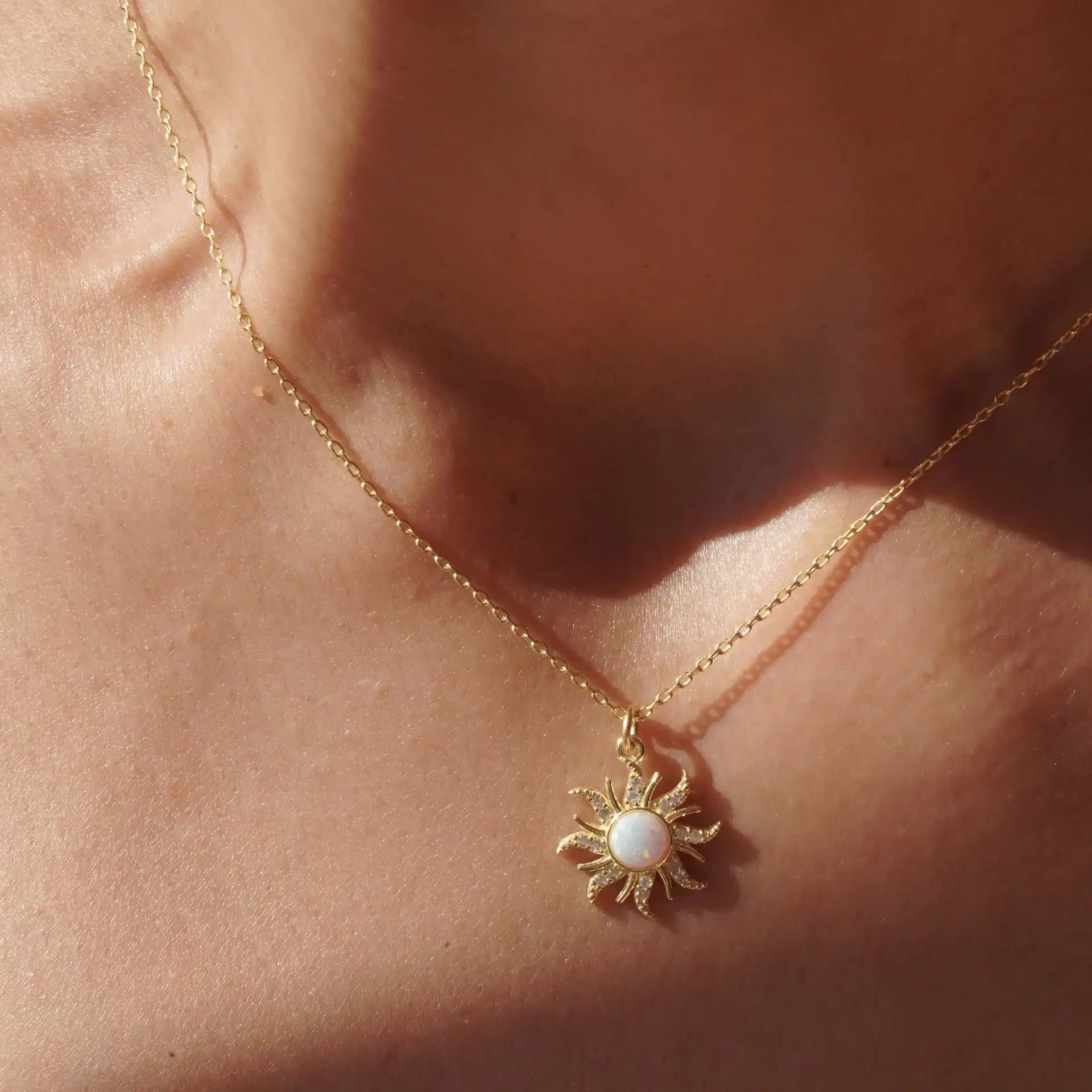 Waterproof Gold Sun Medallion Pendant Necklace - 18K Gold