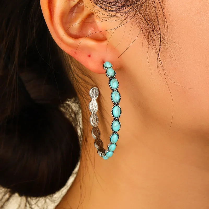 Waterproof Retro Turquoise Gold Hoop Earrings - 18K Gold - 7th of April