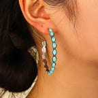 Waterproof Retro Turquoise Gold Hoop Earrings - 18K Gold - 7th of April