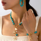 Waterproof Turquoise Starfish Gold Necklace in 18K gold plated stainless steel | 7th of April