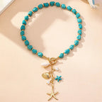 Waterproof Turquoise Starfish Gold Necklace in 18K gold plated stainless steel | 7th of April